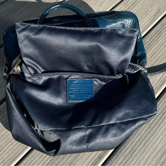 Coach; Navy Blue Patent Leather; Medium; Push Lock; Poppy Satchel; Minor Wear - Picture 9 of 16